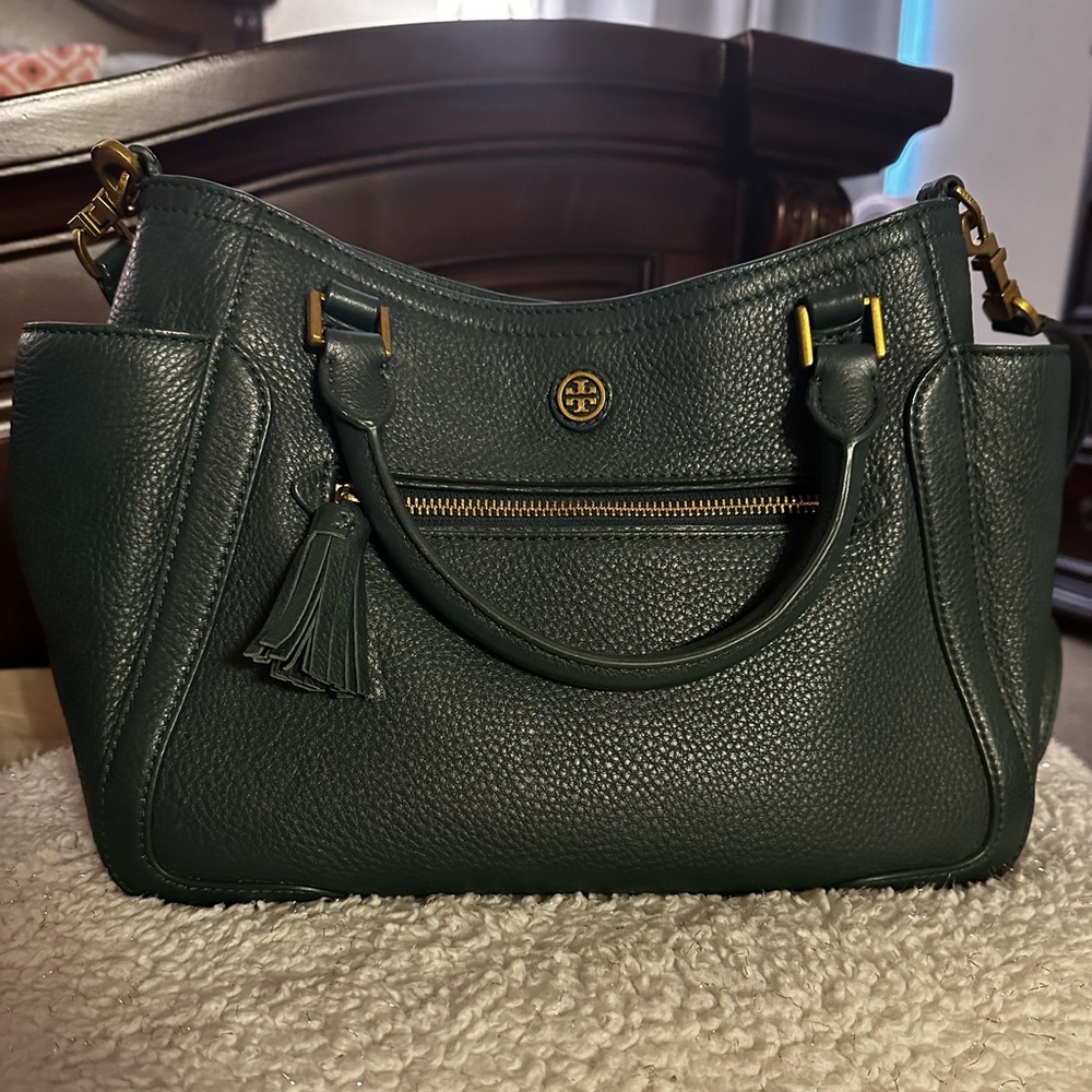 Tory Burch Pallas Monogram Cerise handbag in forest green